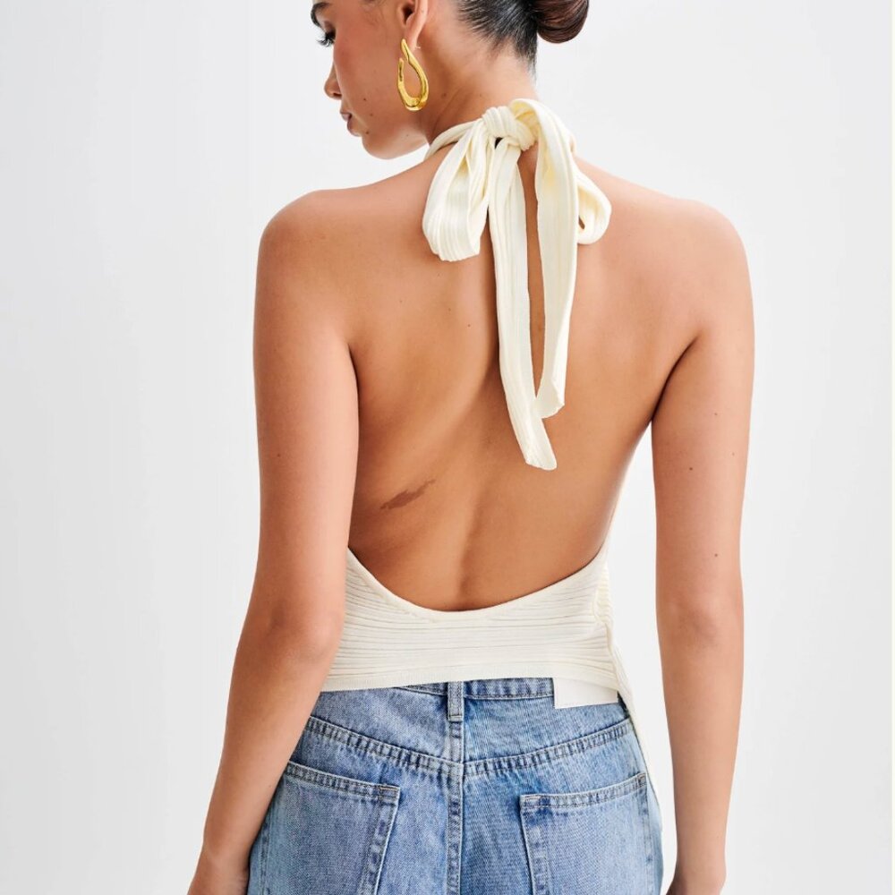 Meshki Laila Longline Halter Rib Knit Top